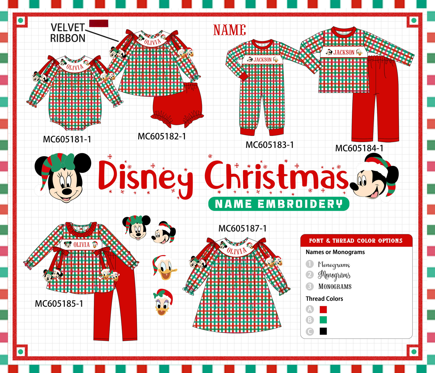 PO92 Red christmas monogram embroidery plaid collection - closing 5/25 - ETA late October