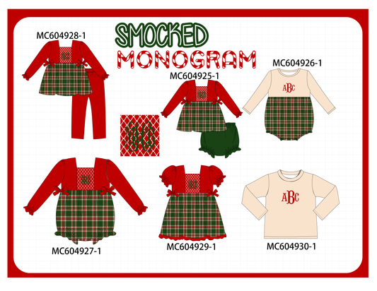 PO90 Red christmas monogram smocked plaid collection - closing 5/11 - ETA early October
