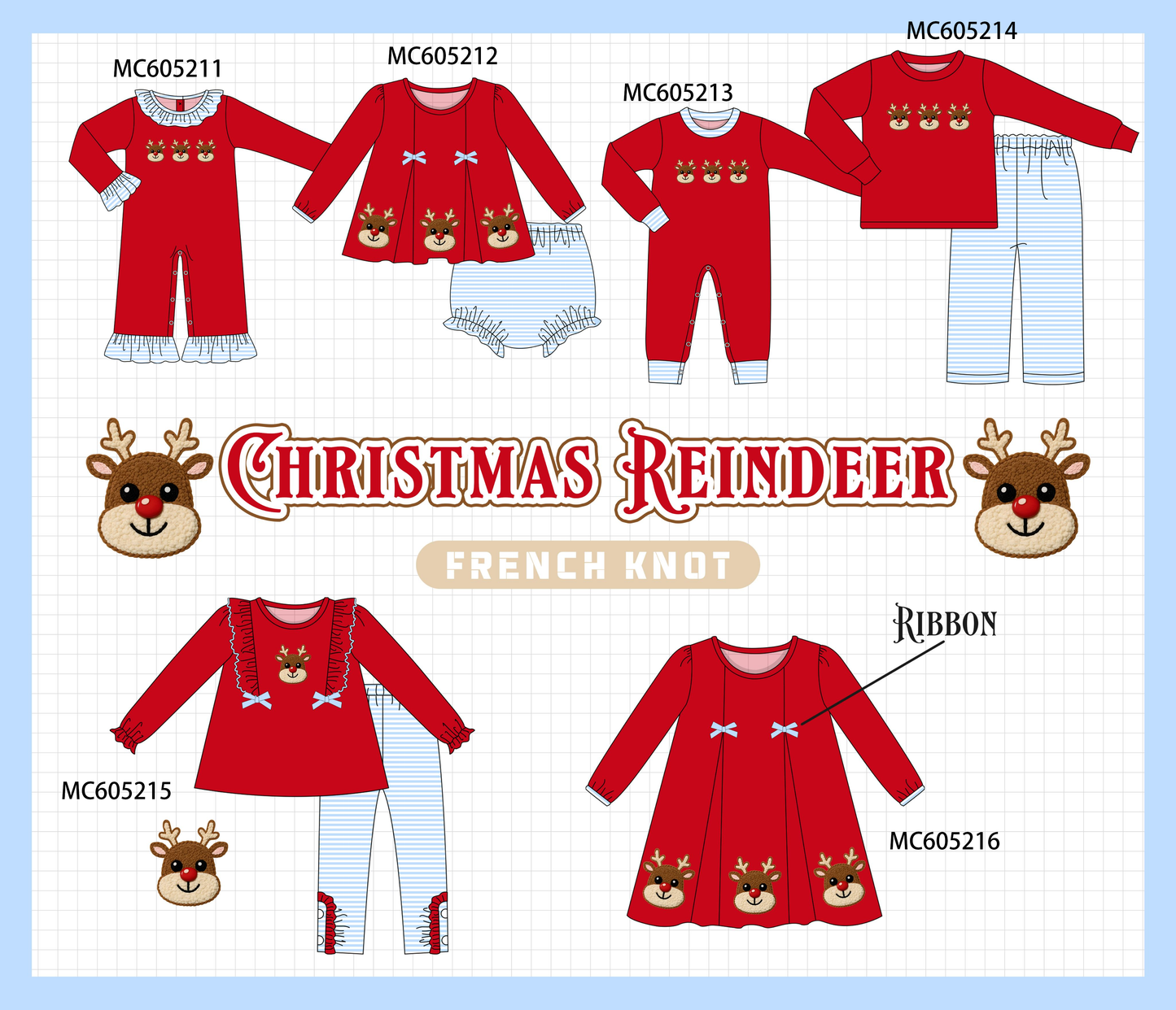 PO92 Red christmas reindeer french knot collection - closing 5/25 - ETA late October