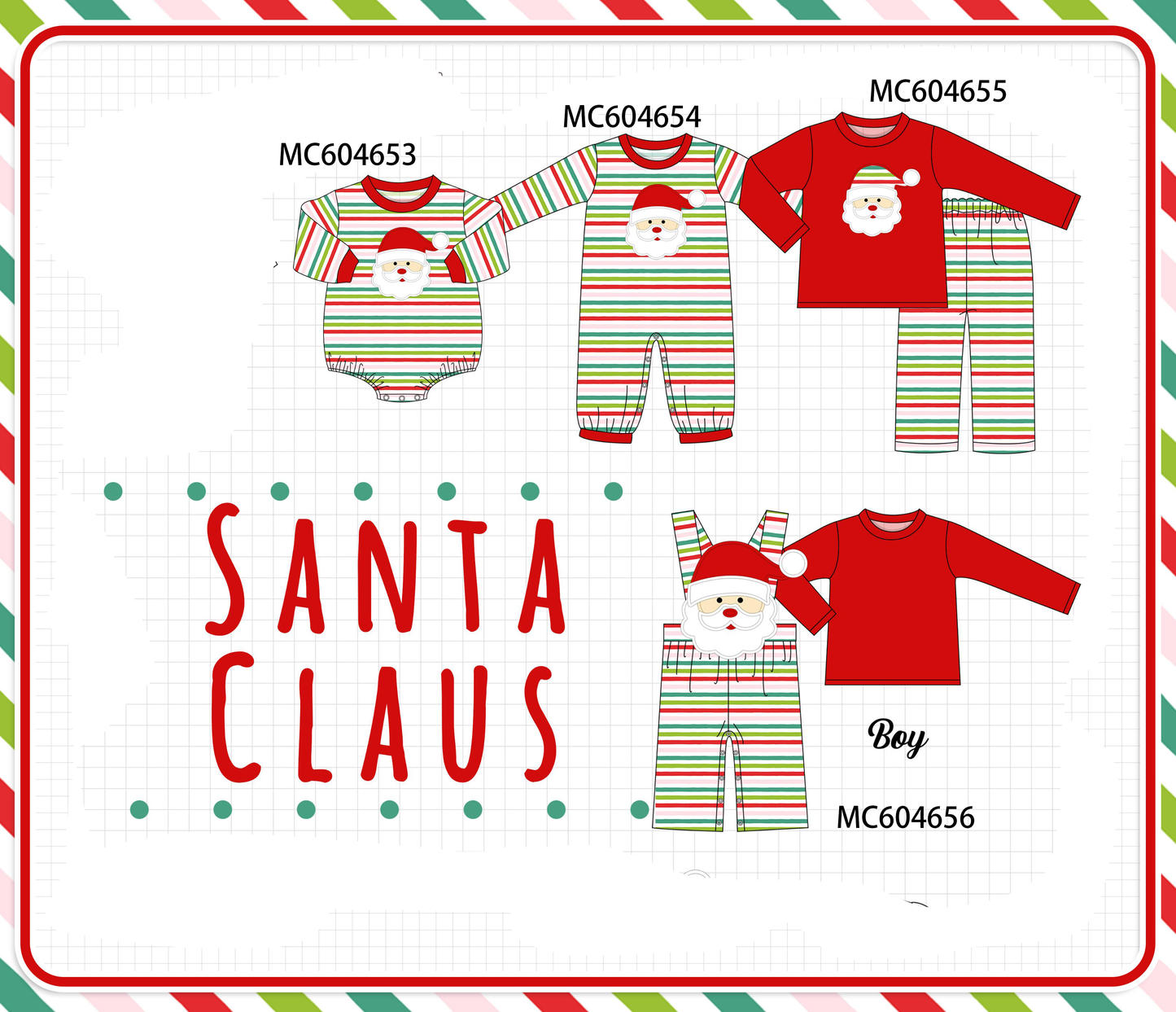 PO88 Red christmas santa claus applique stripe collection - closing 4/27 - eta late September