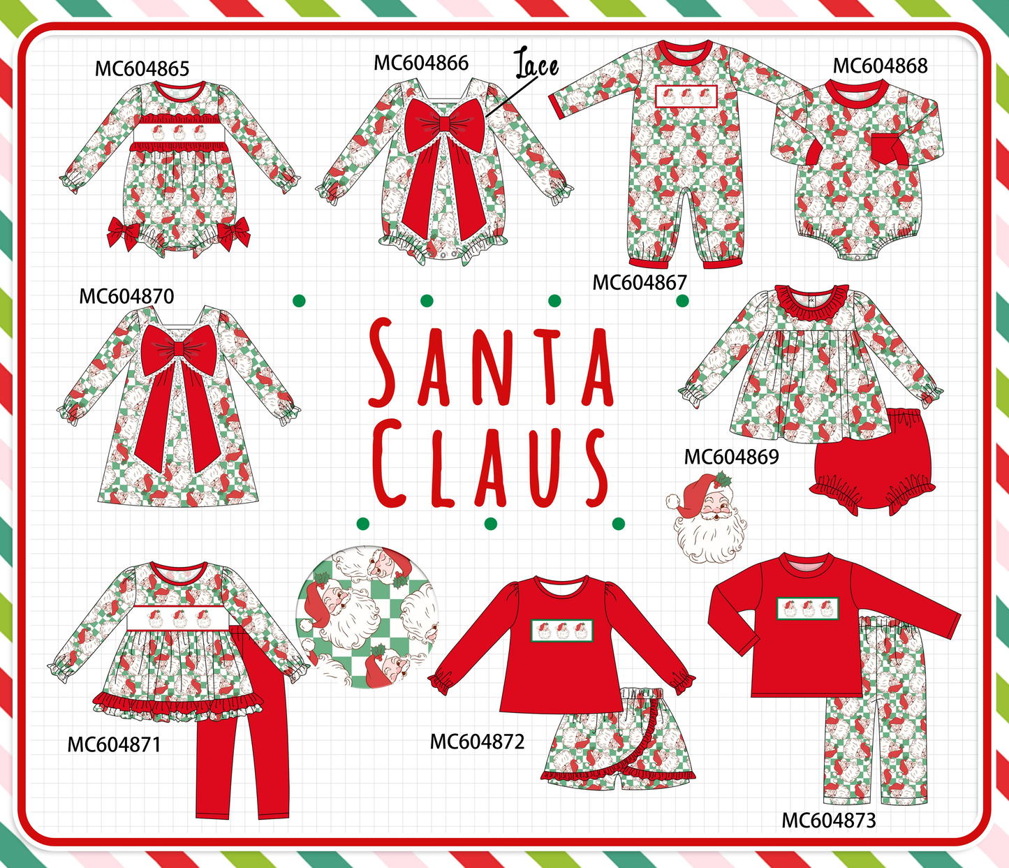 PO90 Red christmas santa claus embroidery checkered collection - closing 5/11 - ETA early October