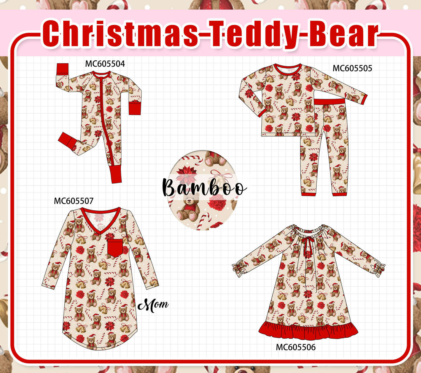 PO93 Red christmas teddy bear bamboo collection  - closing 6/8 - ETA November