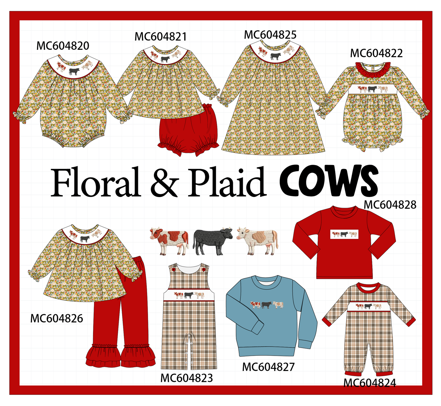 PO90 Red cow embroidery floral collection - closing 5/11 - ETA early October