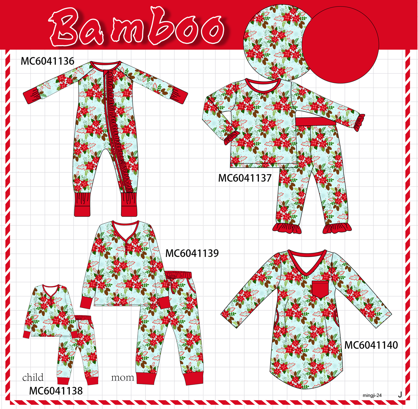 PO90 Red floral print ruffle bamboo collection - closing 5/11 - ETA early October