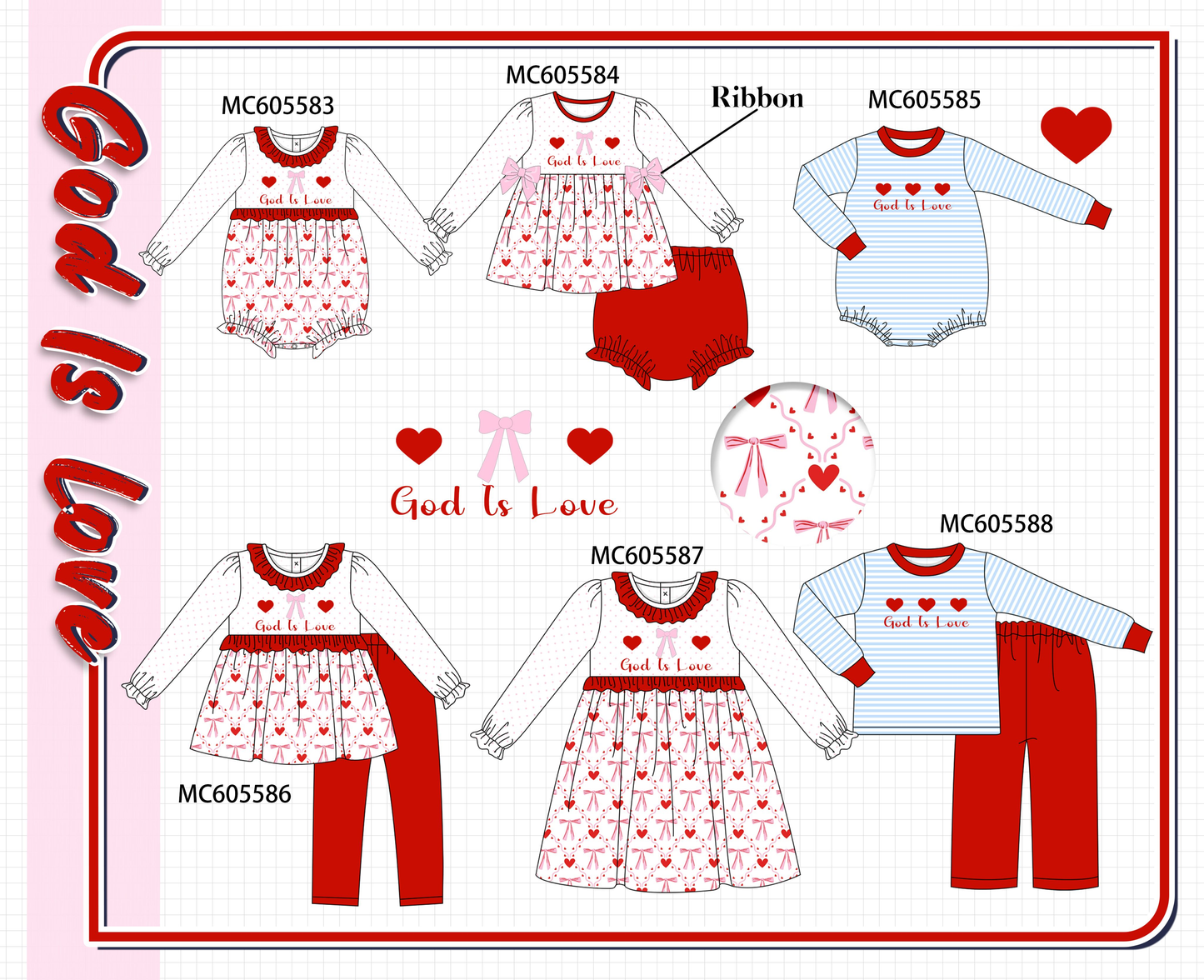 PO95 Red god is love heart embroidery ruffle collection