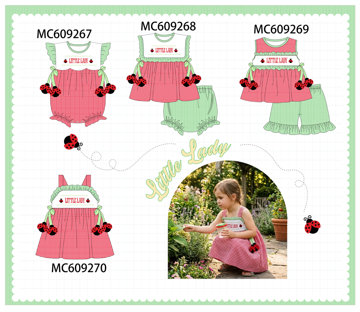 PO104 Red little lady embroidery ruffle gingham collection  - closing 9/14 - ETA February
