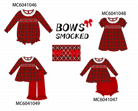 PO90 Red plaid bow smocked ruffle collection - closing 5/11 - ETA early October