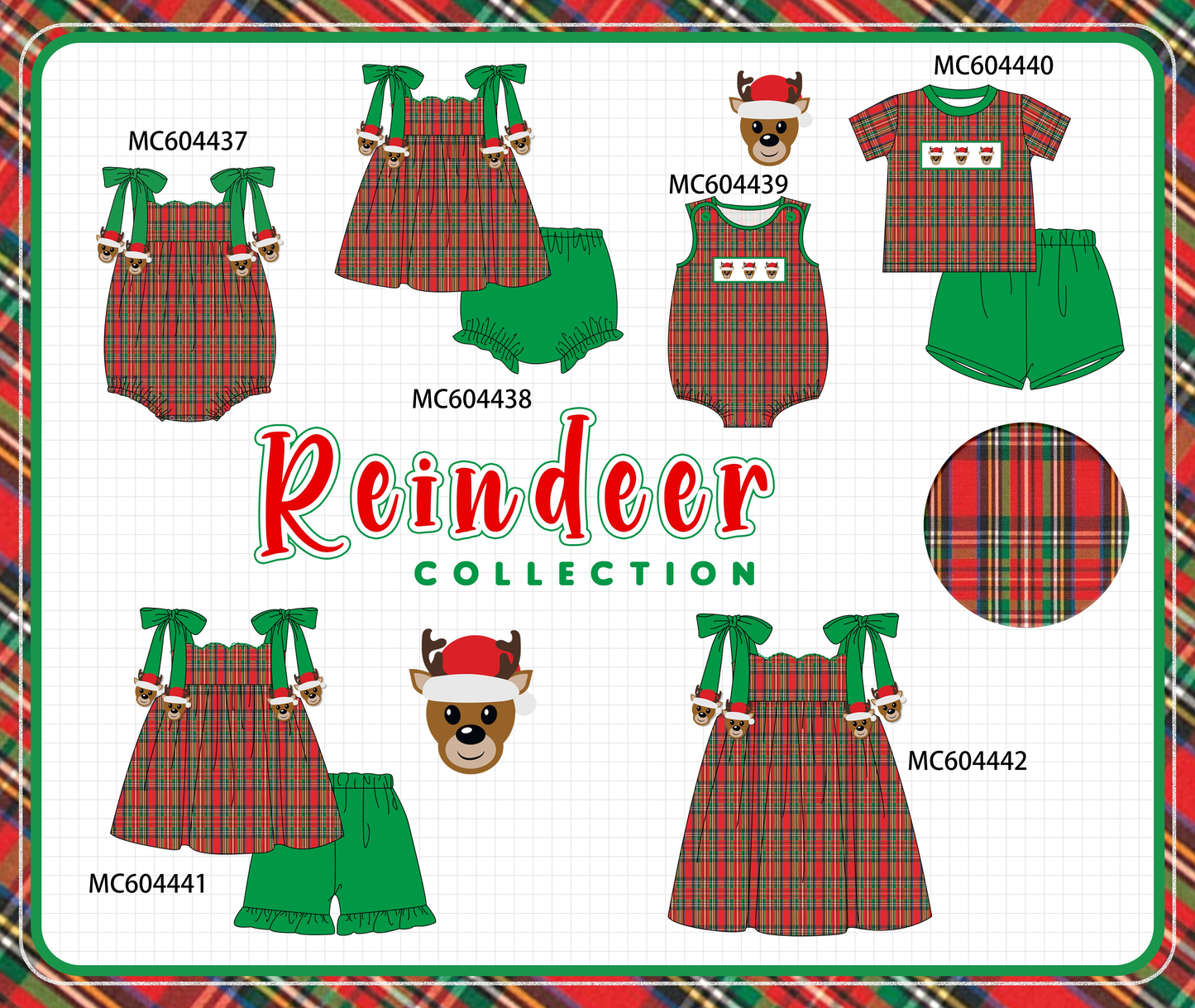 PO88 Red plaid christmas reindeer embroidery collection - closing 4/27 - eta late September