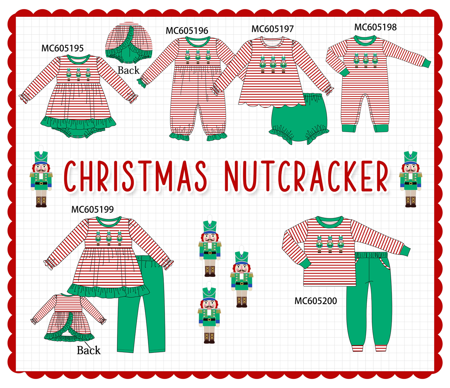 PO92 Red stripe christmas nutcracker embroidery collection - closing 5/25 - ETA late October