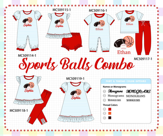 PO65 Red stripe sports ball monogram embroidery collection  - closing 9/15- ETA late January
