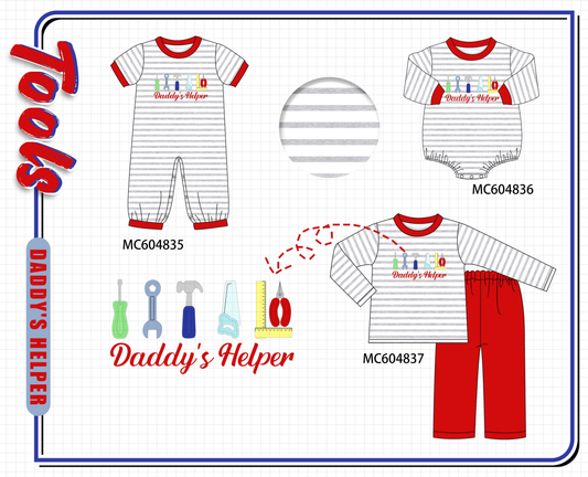 PO90 Red tools daddy's helper embroidery stripe collection - closing 5/11 - ETA early October