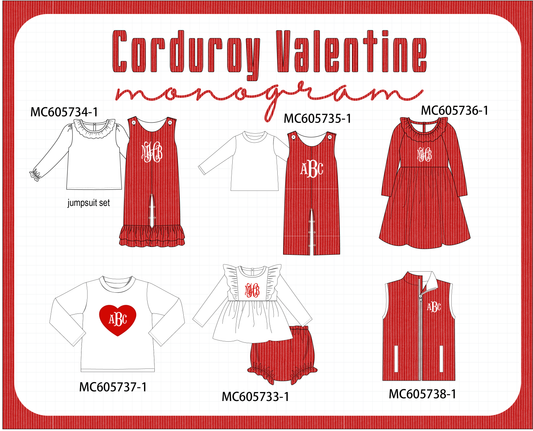 PO95 Red valentine's day corduroy monogram embroidery collection - closing 6/22 - ETA late November