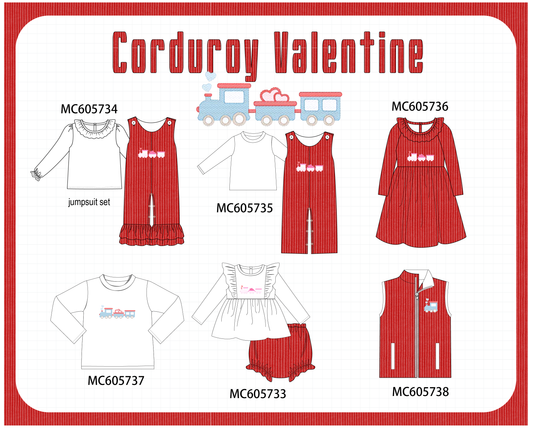 PO95 Red valentine's day corduroy train heart embroidery collection - closing 6/22 - ETA late November