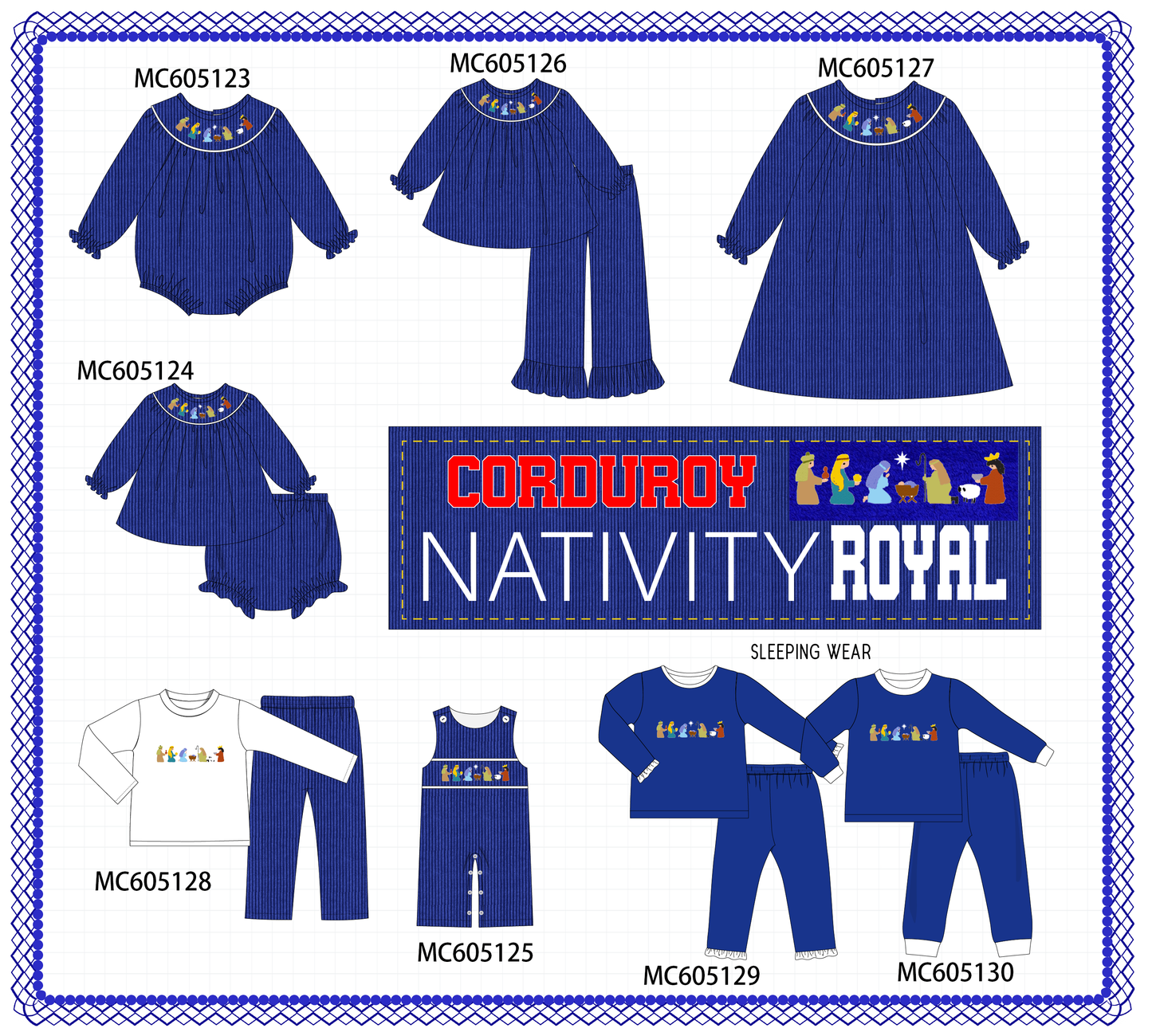 PO92 Royal blue nativity embroidery corduroy collection - closing 5/25 - ETA late October
