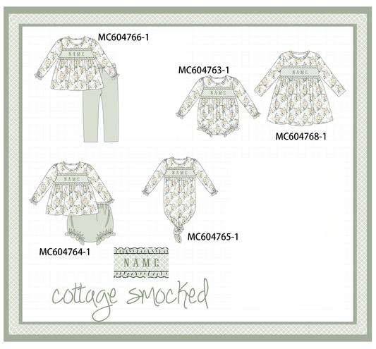 PO88 Sage floral monogram embroidery smocked ruffle collection - closing 4/27 - eta late September