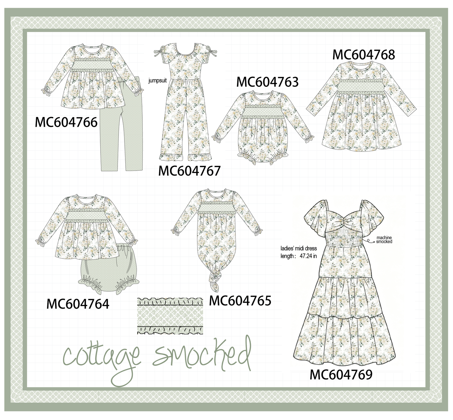 PO88 Sage floral smocked ruffle collection - closing 4/27 - eta late September
