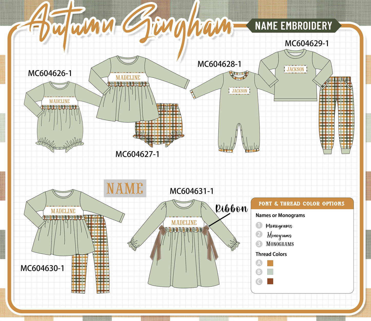 PO88 Sage monogram embroidery plaid collection - closing 4/27 - eta late September