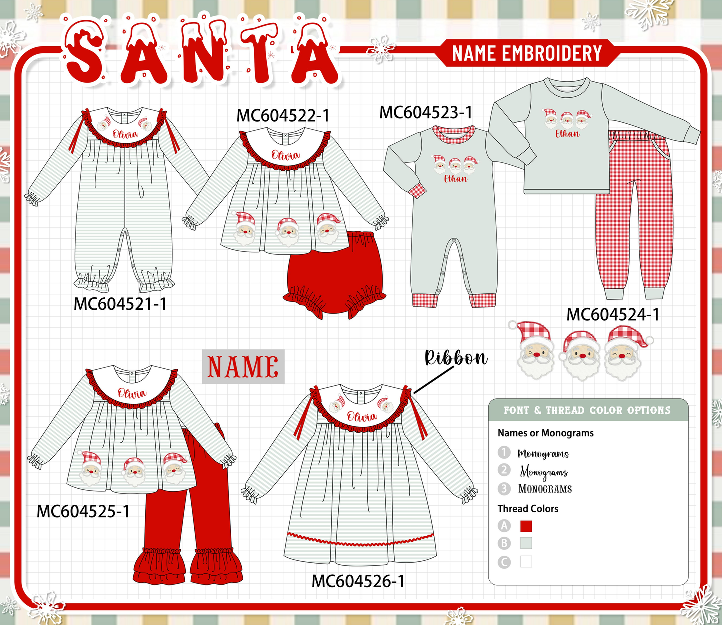 PO88 Sage santa monogram embroidery stripe collection - closing 4/27 - eta late September