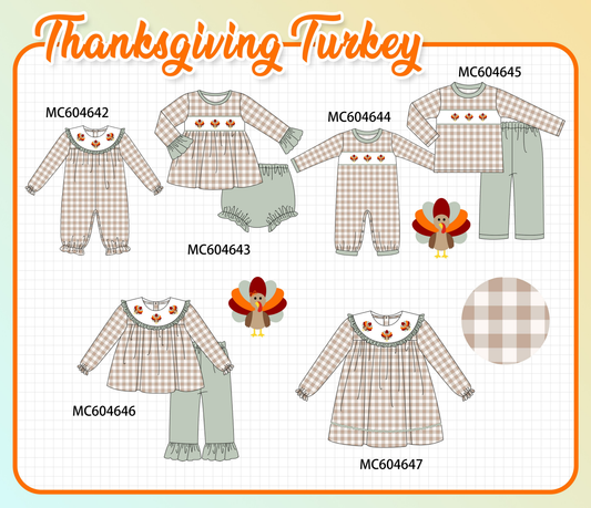 PO88 Sage thanksgiving turkey embroidery gingham collection - closing 4/27 - eta late September