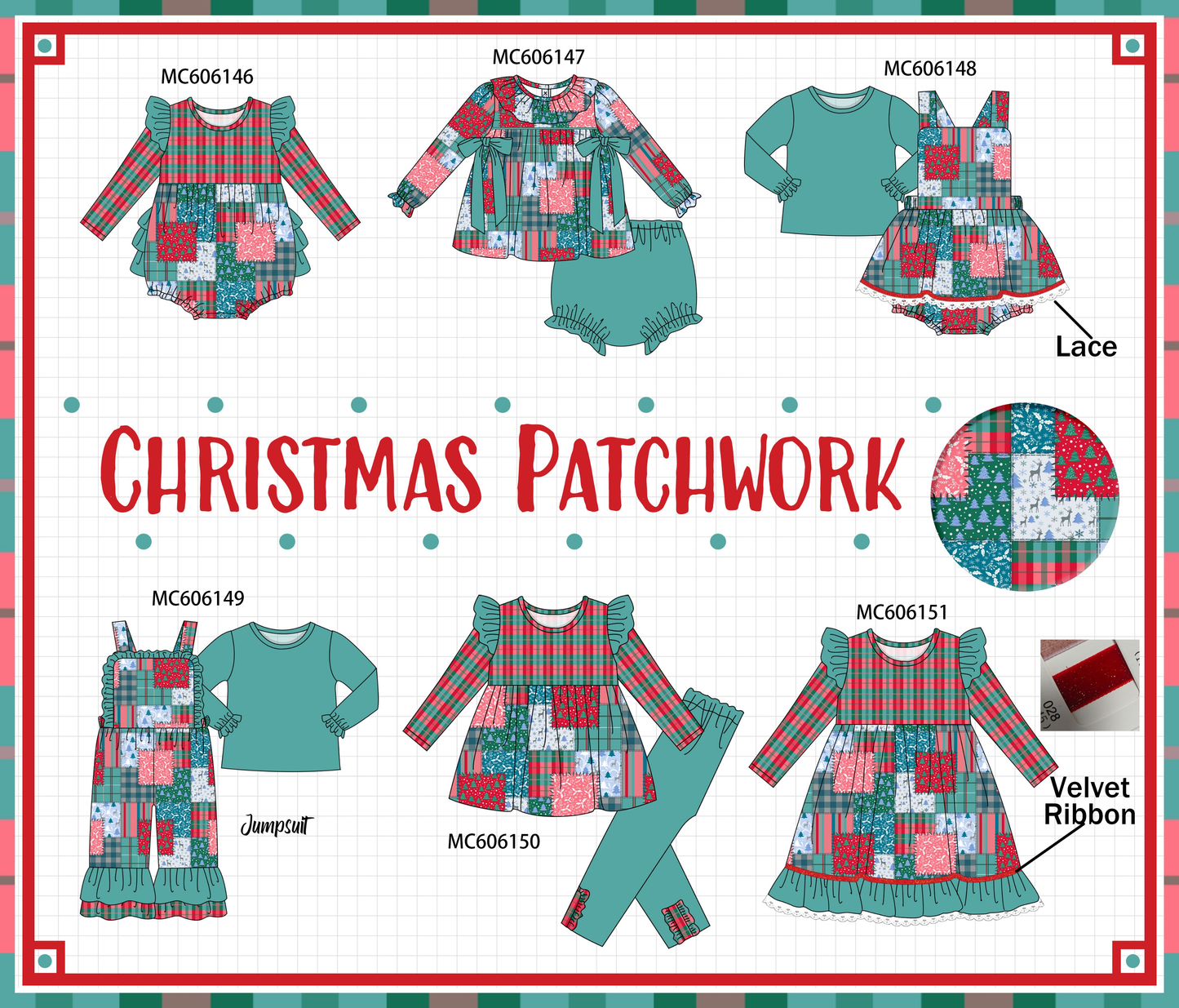 PO95 Teal christmas patchwork collection