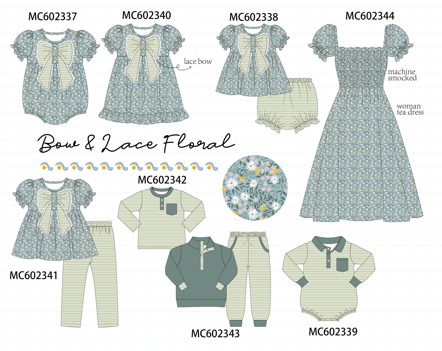 PO82 Teal floral lace bow stripe collection - closing 3/2 - ETA July