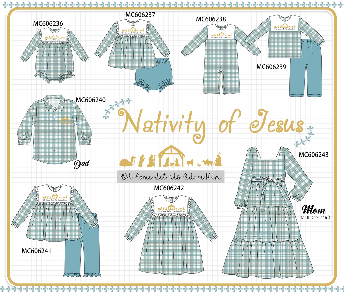 PO95 Teal nativity embroidery plaid collection