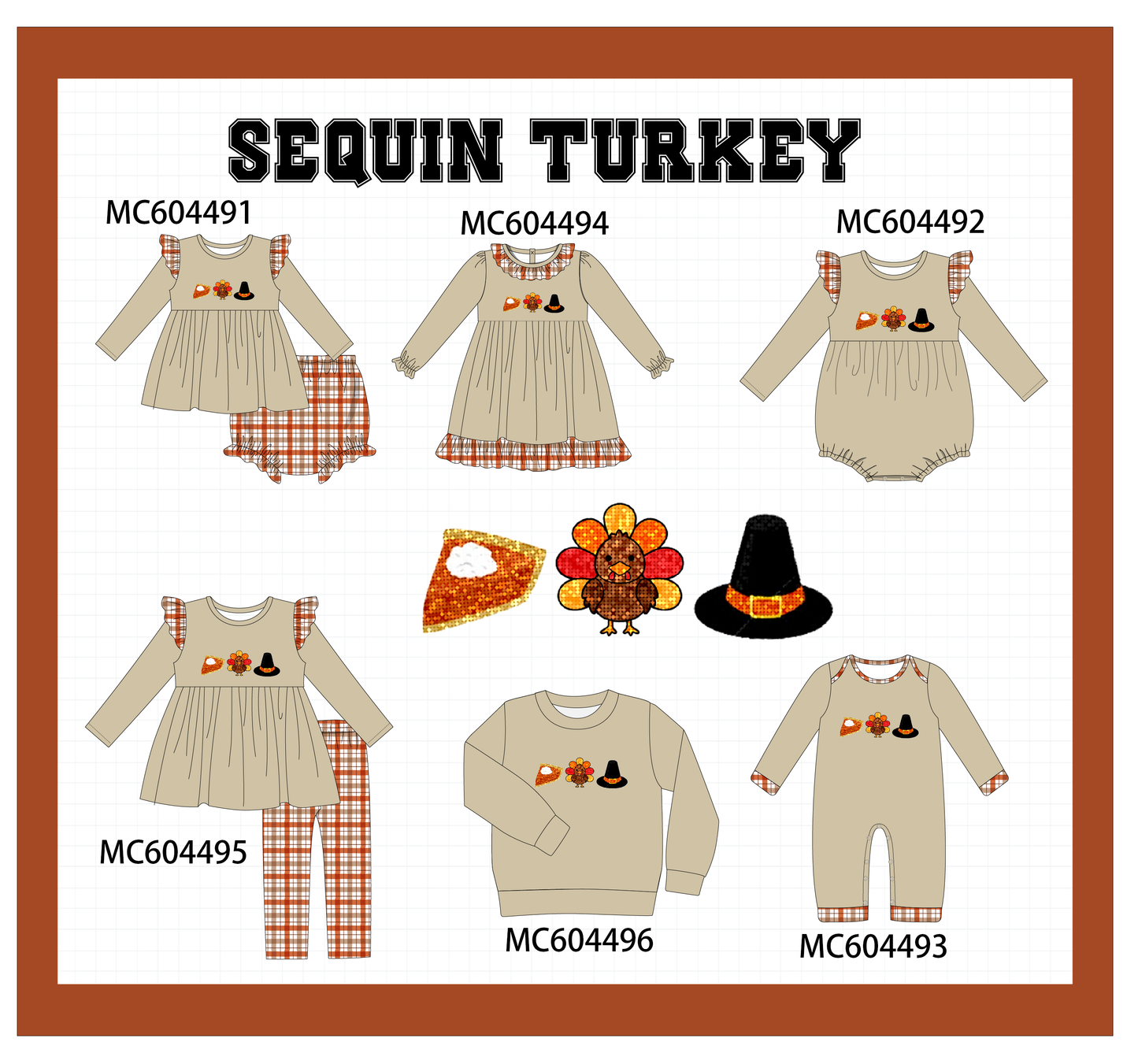 PO88 Thanksgiving turkey sequin plaid collection - closing 4/27 - eta late September