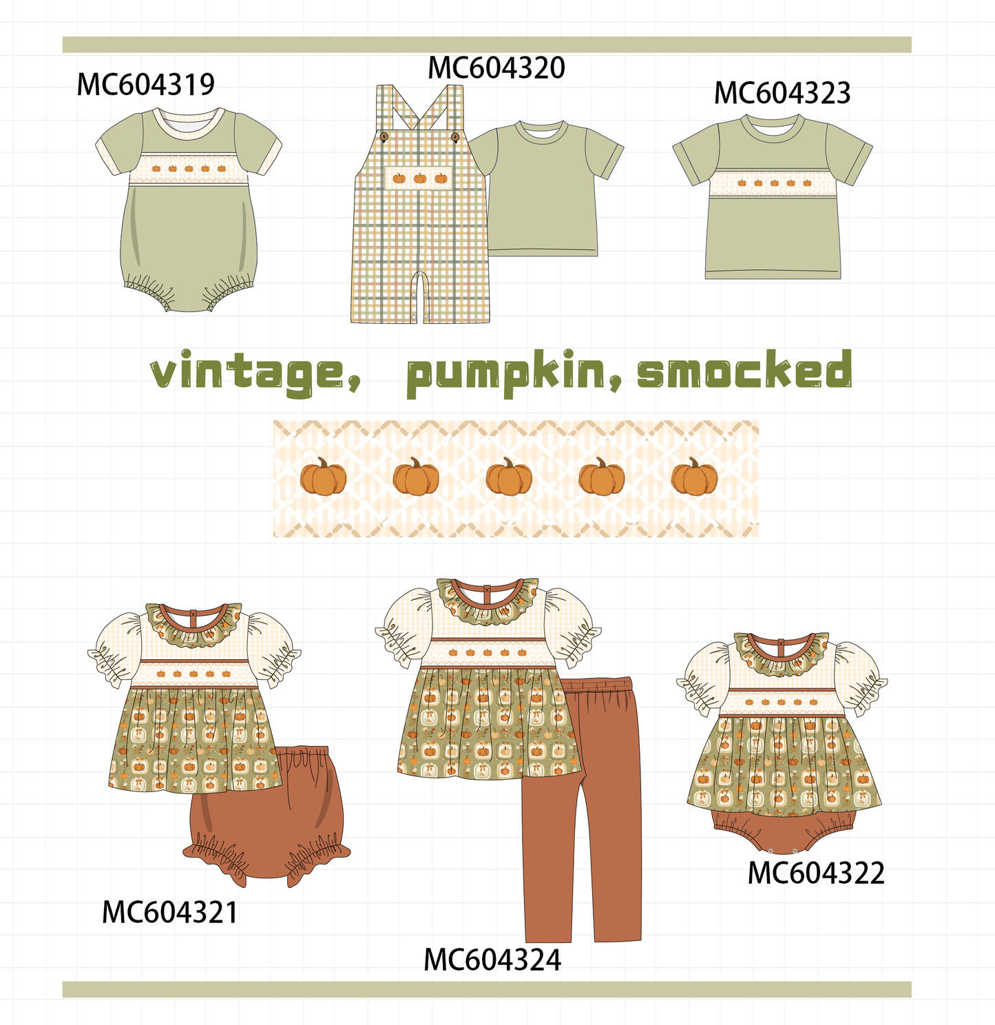 PO86 Vintage pumpkin embroidery smocked collection  - closing 4/13 - ETA early September