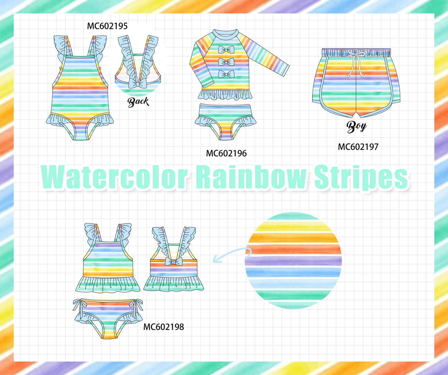 PO81 Watercolor rainbow stripe swimsuit collection - closing 2/16 - ETA July