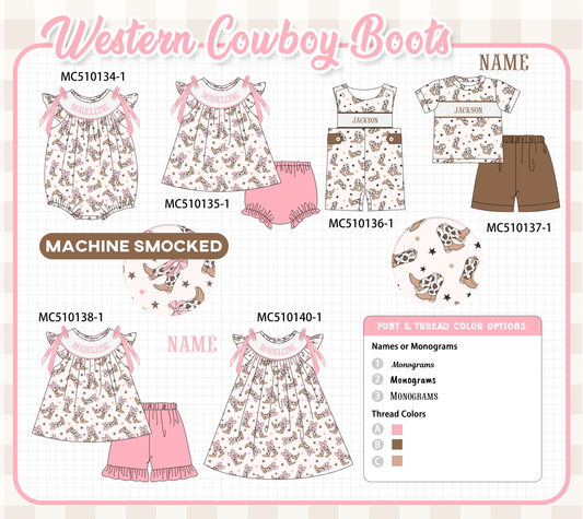 PO69 Western cowboy boots monogram smocked collection- closing 10/27 - eta early march