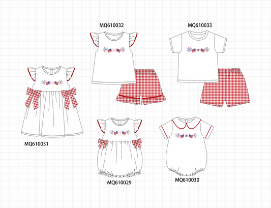 PO109 White Patriotic flage bow embroidery ruffle collection -closing 11/2- ETA May