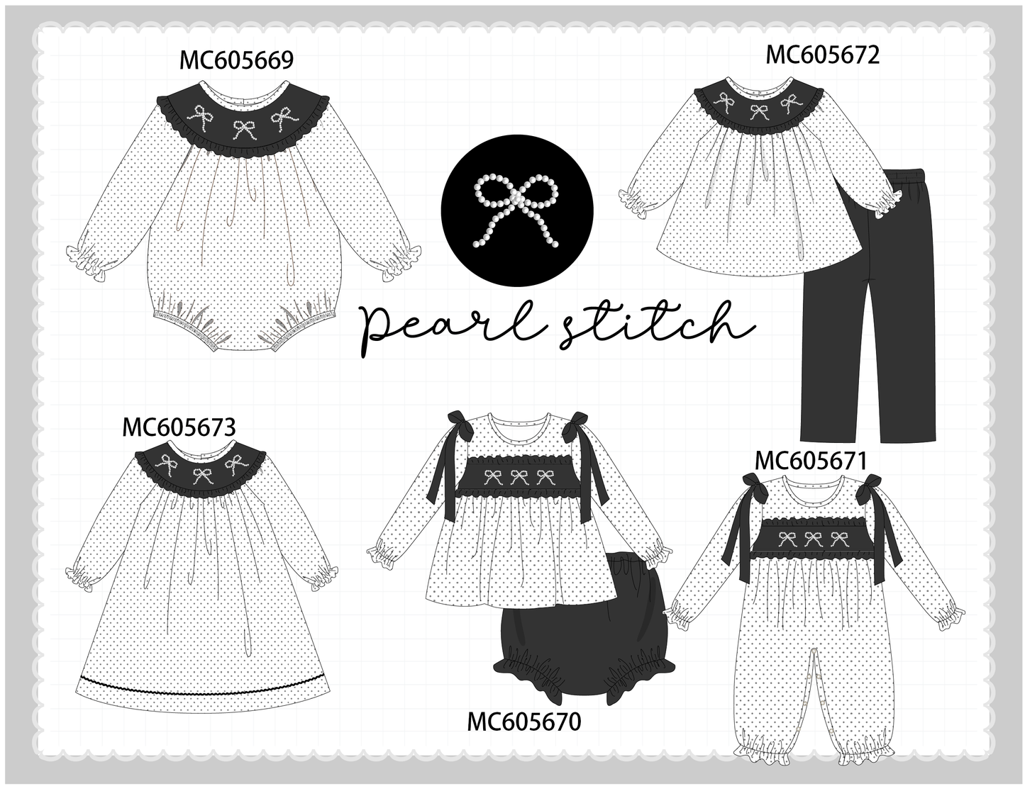 PO93 White bow pearl stich dot collection  - closing 6/8 - ETA November