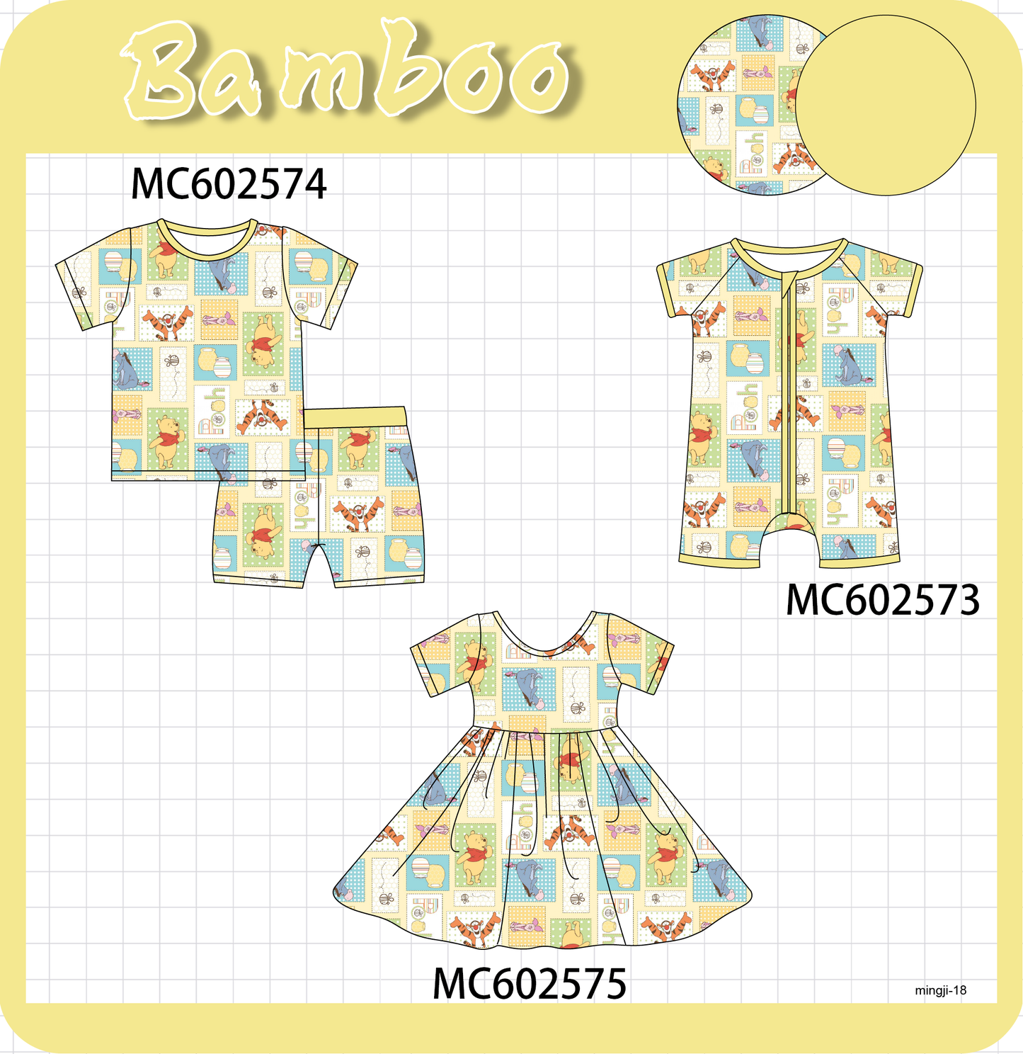 PO82 Yellow character print bamboo collection - closing 3/2 - ETA July
